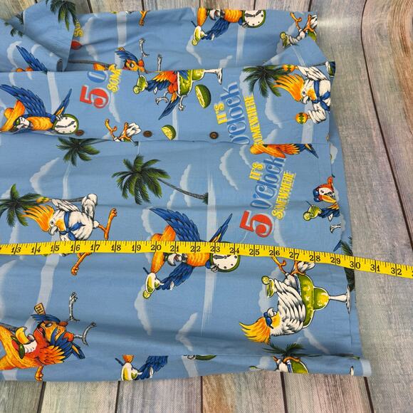Pacific Legend Hawaiian Shirt 5 O'clock Somewhere Jimmy Buffet 2XL Parrot Tiki - Picture 2 of 11